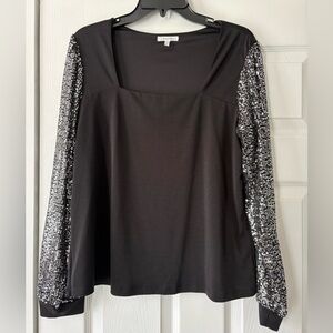 Black Top with Silver Sequin Sleeves